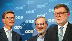 Jednání výkonné rady ODS: Petr Fiala, Martin Kupka a Zbyněk Stanjura (7.10.2025)