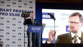 Předseda ODS Petr Fiala hovoří na programové konferenci strany 22. dubna v Praze