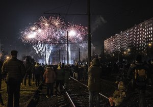 Novoroční ohňostroj v Ostravě-Hrabůvce