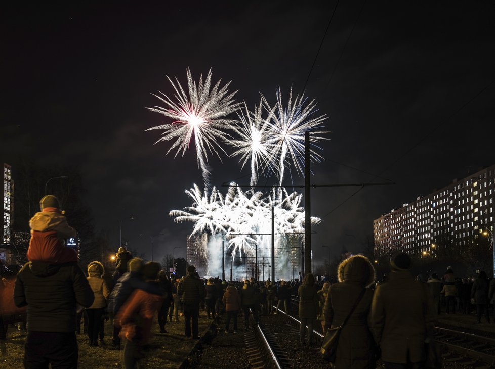 Novoroční ohňostroj v Ostravě-Hrabůvce
