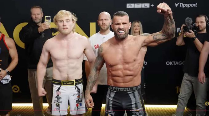 Oktagon 94 ONLINE: Vémola navážil 89 kilo! Krátký staredown s Vosgrönem bez problémů Oktagon 94 ONLINE: Vémola navážil 89 kilo! Krátký staredown s Vosgrönem bez problémů