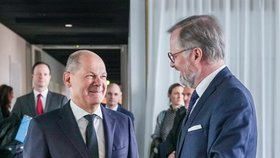Premiér Petr Fiala (ODS) a německý kancléř Olaf Scholz (24.1.2022)