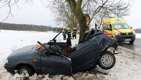 Únor 2015: Mladý řidič zemřel na Olomoucku po nárazu do stromu.