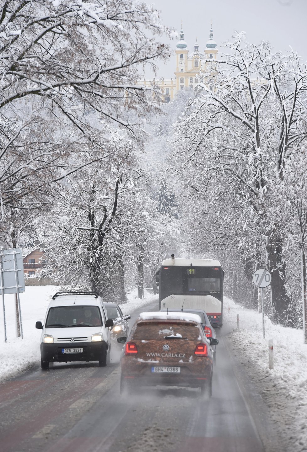 Hustá sněhová pokrývka v Olomouckém kraji (4.2. 2019)