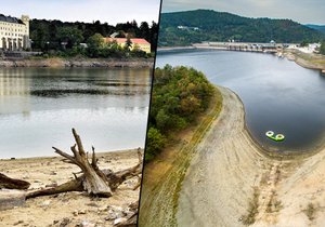 Vyschlý Orlík loni v létě: Hladina klesla o sedm metrů. (Archivní foto)