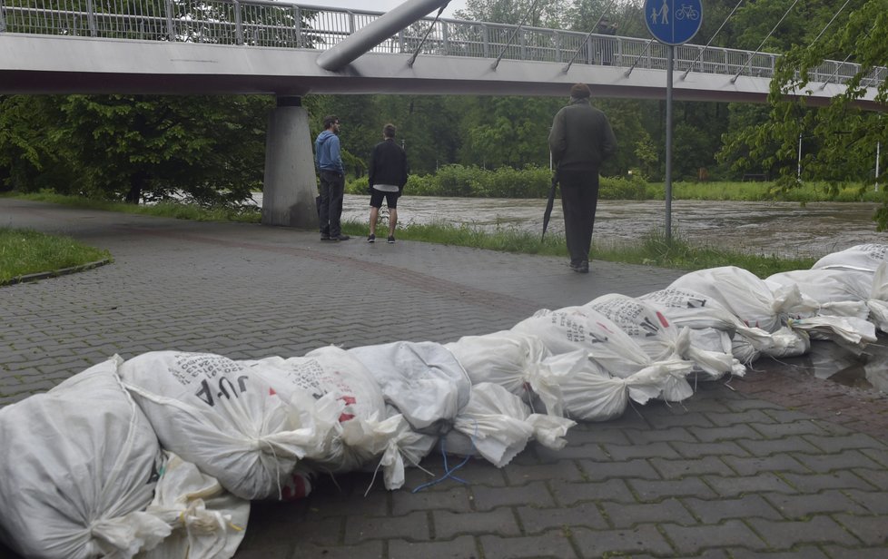 Protipovodňové zábrany u Olše v Českém Těšíně (23.5 2019)