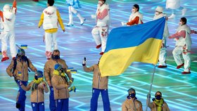 Ukrajinští sportovci na zahájení olympijských her.