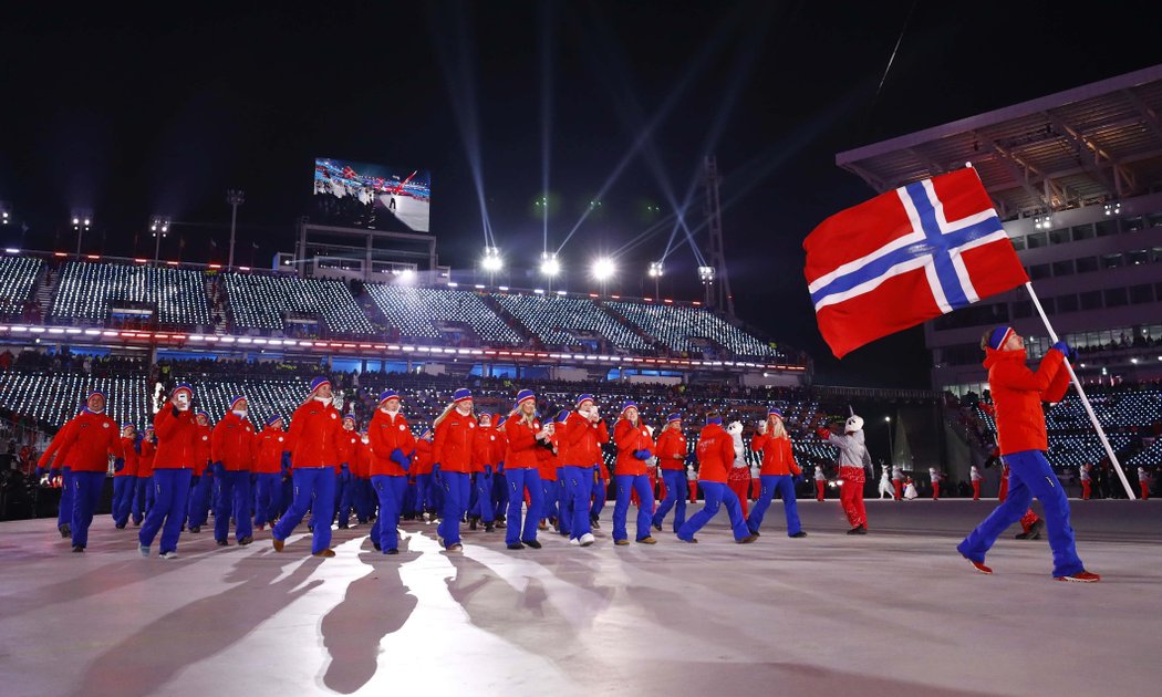 Norská výprava při zahájení olympijských her v Koreji