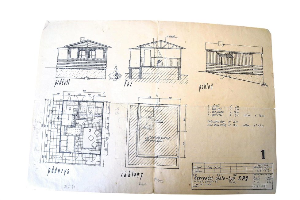 Plánek, jak chata vypadala v roce 1975 před přestavbou.