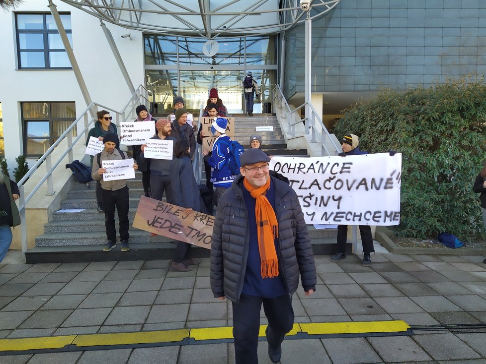 Protest proti ombudsmanovi Stanislavovi Křečkovi v Brně (20.2.2020)