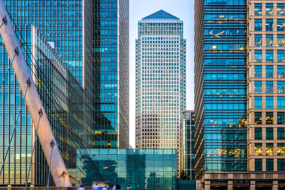 Finanční čtvrť Canary Wharf v Londýně