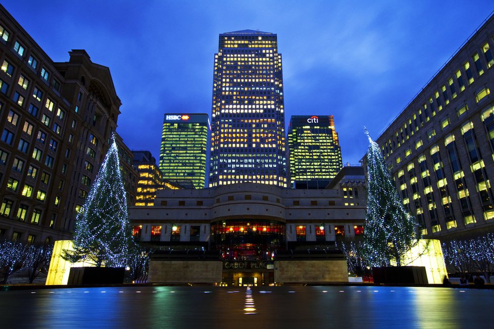 Finanční čtvrť Canary Wharf v Londýně