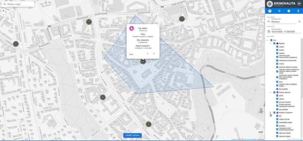 Online mapa kriminality v Česku