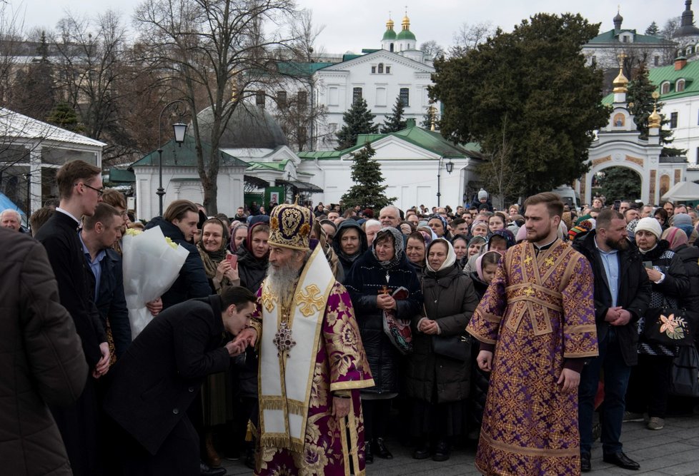 Metropolita Onufrij vedl bohoslužbu v Kyjevskopečerské lávře (19. 3. 2023).