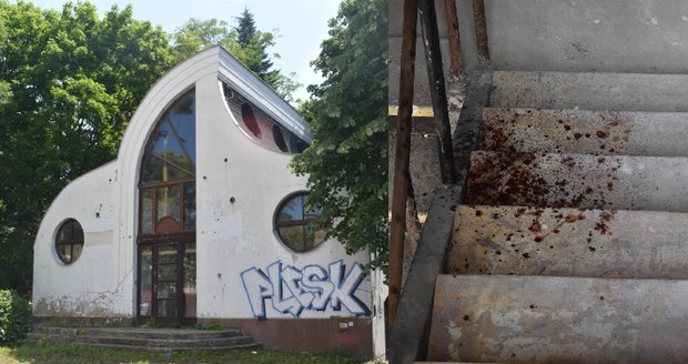 Zchátralá budova bývalé kavárny na Olomoucké ulici. Tady se brutální útok odehrál. Patrné tu jsou i stopy krve.