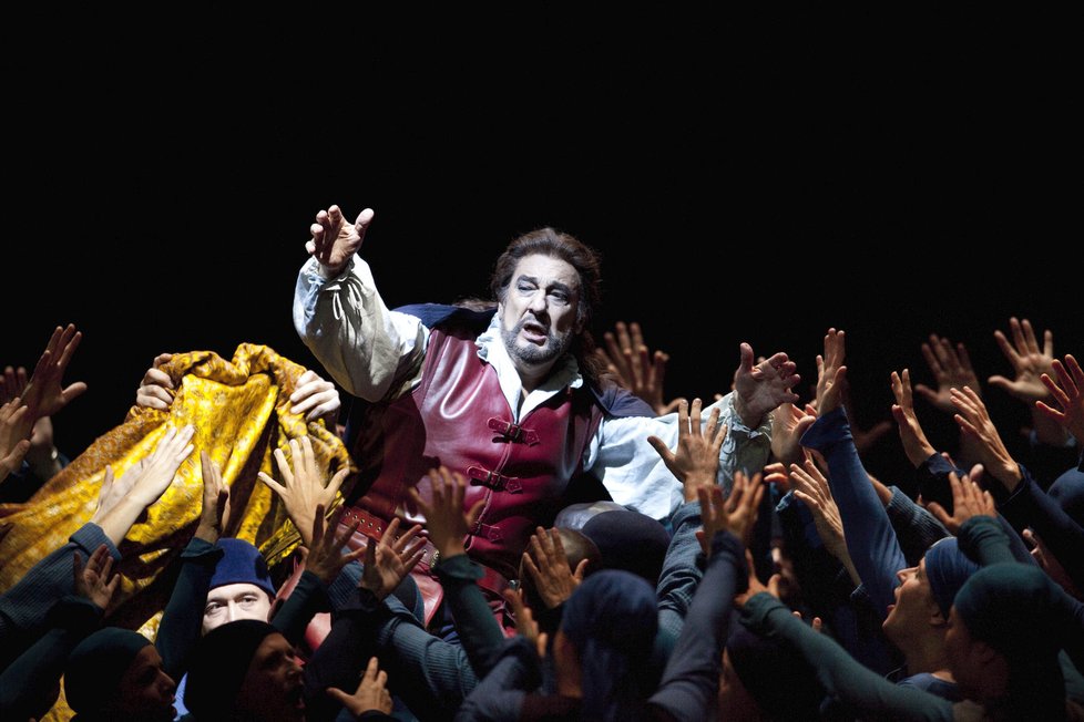 Plácido Domingo v průběhu představení jménem Simon Boccanegra od Giuseppe Verdiho v Berlíně