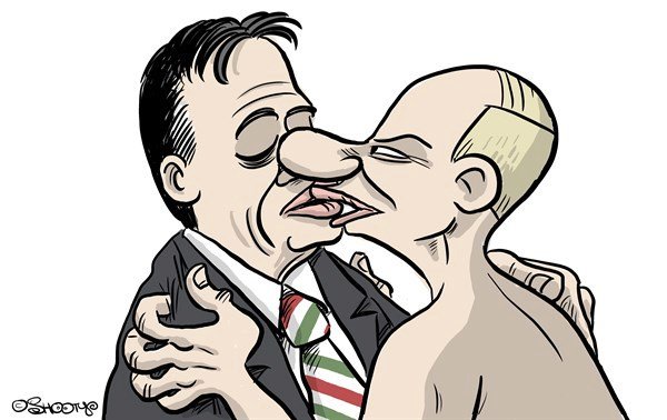 Pohled na Viktora Orbána ze Západu je víceméně jednoznačný: autokrat s blízkými vztahy s Putinem, jak naznačuje jedna z mnoha karikatur