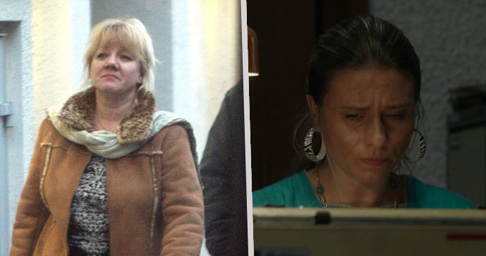 Irena Meierová. Vlevo skutečná fotografie jediné ženy odsouzené v kauze orlických vrahů, vpravo seriál Devadesátky.