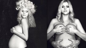 Ornella dala na černobílých fotografiích na odiv své těhotenské bříško