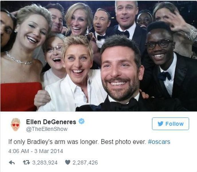 Slavná oscarová selfie Ellen deGeneres