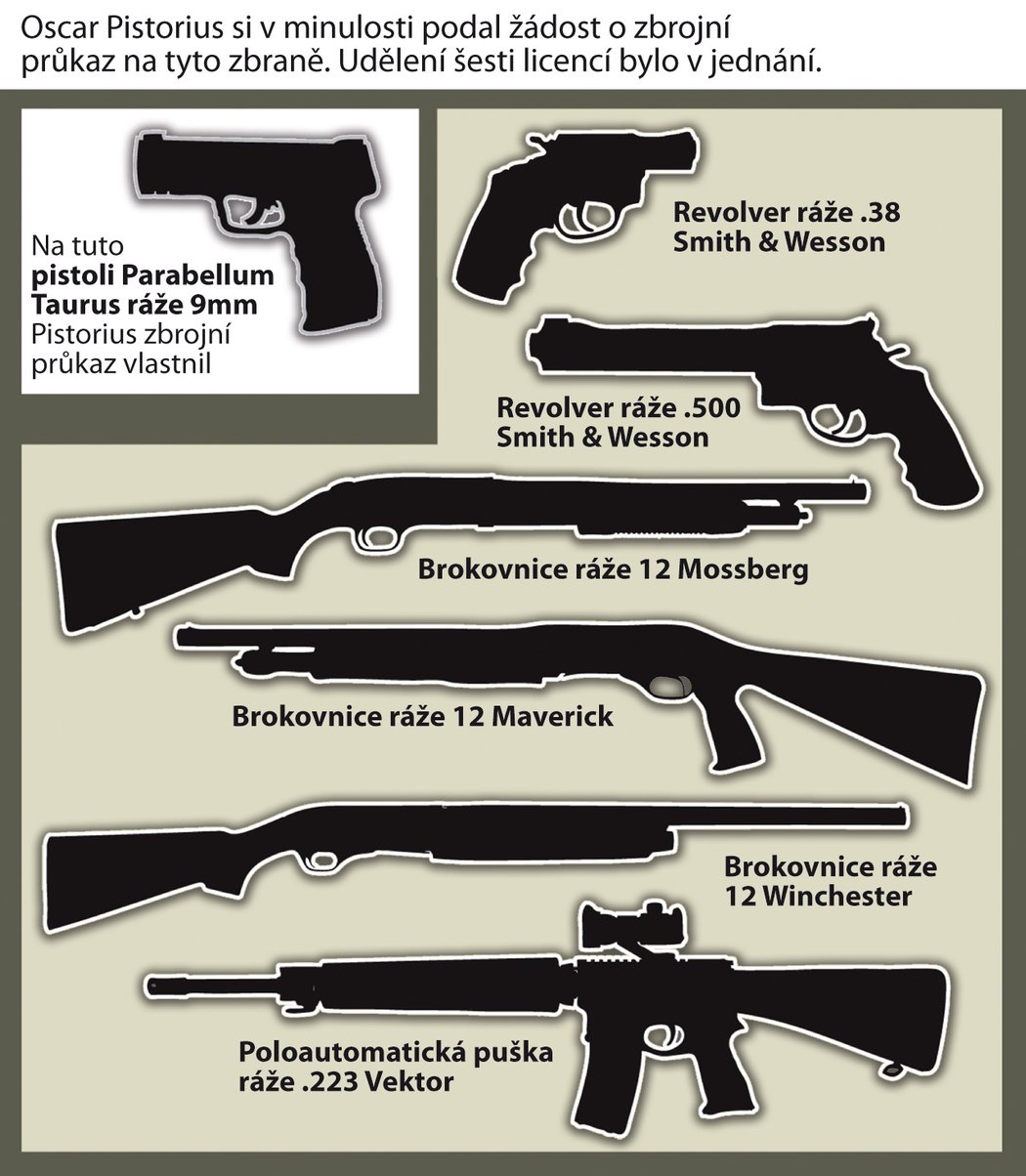 Pistorius měl doma celý zbrojní arzenál. Měl na všechny zbraně povolení?