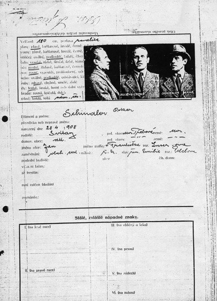 Výslechový protokol z roku 1938, kdy byl Schindler obviněn ze špionáže pro Abwehr.