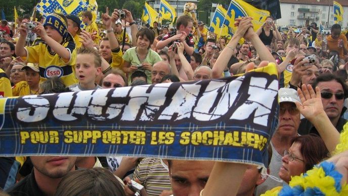 Oslava vítězství klubu FC Sochaux-Montbéliard ve francouzském poháru