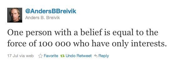 Breivikův vzkaz na Twitteru