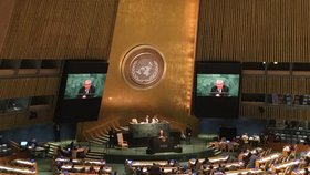 Miloš Zeman při projevu na Valném shromáždění OSN