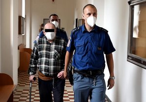 Petra M. (64) přivádí eskorta do síně Krajského soudu  Ostravě. Vyslechl si rozsudek 15 let.