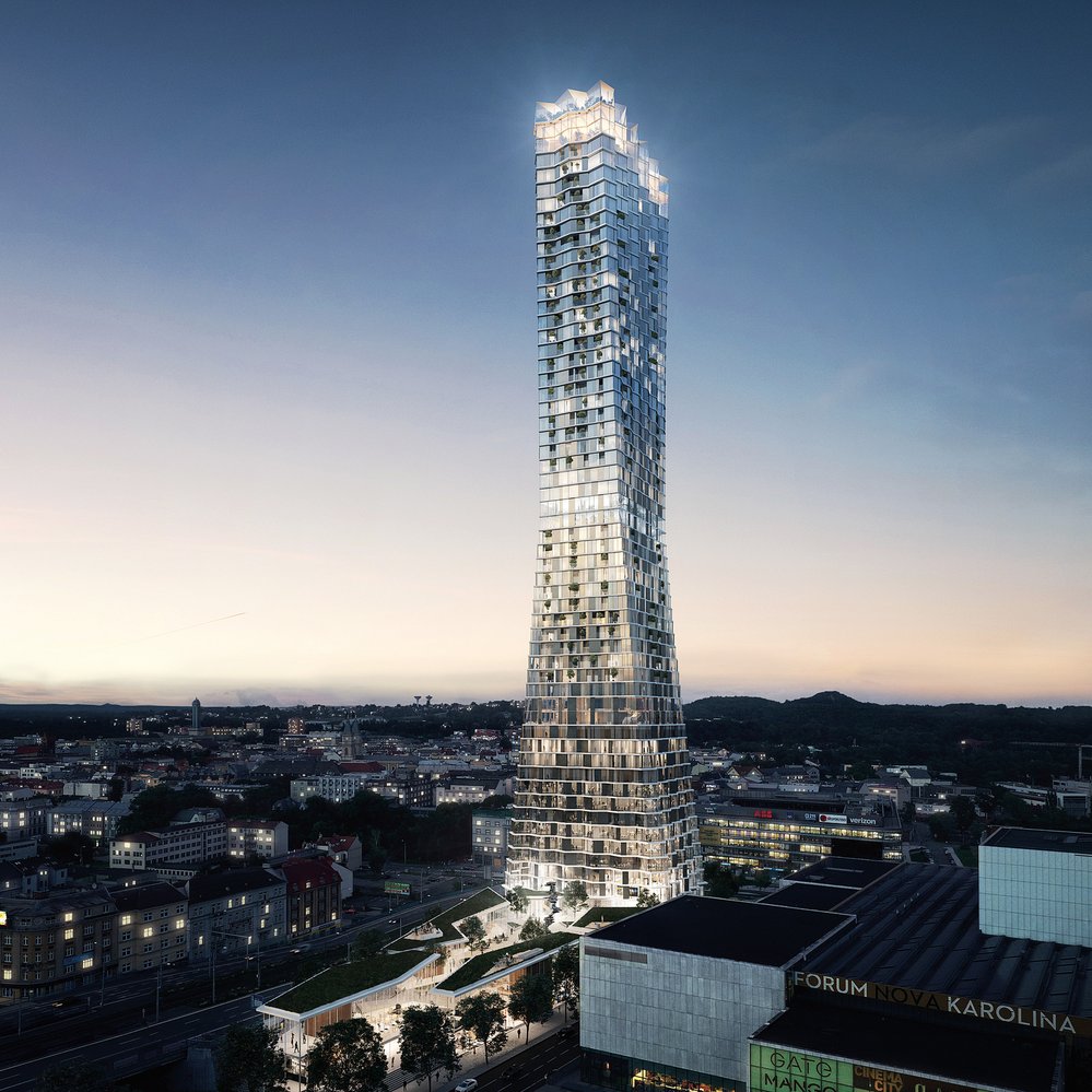 Tvar mrakodrapu Ostrava Tower připomíná přesýpací hodiny