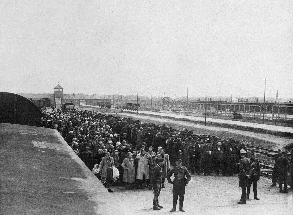 Před selekcí na rampě v Osvětimi- Birkenau.