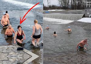 Zimní plavci se scházejí u jezu U Žida třikrát týdně. Je mezi nimi i nováček, paní Jarka (82).