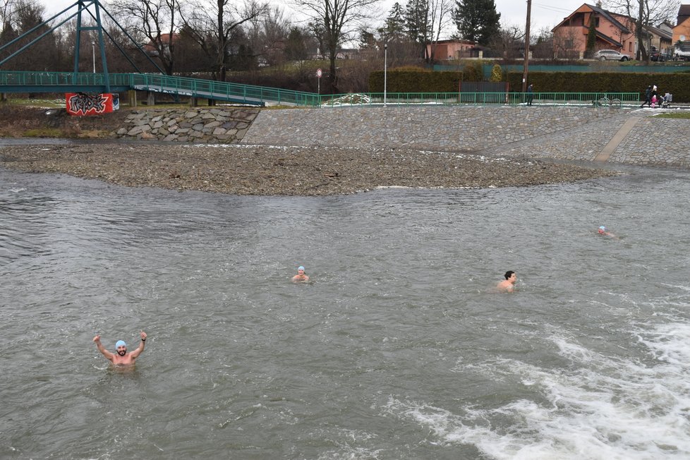 Zimní plavci se scházejí u jezu U Žida třikrát týdně.