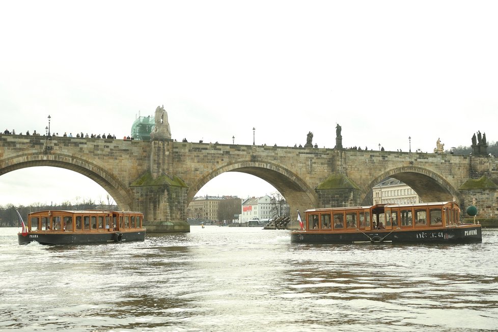 Otužilecká tříkrálová plavba pod Karlovým mostem