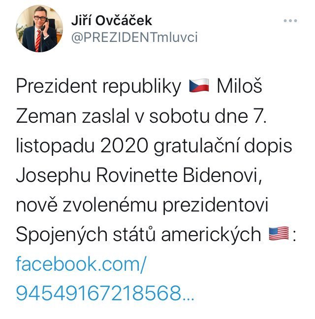 Mluvčí prezidenta Zemana spletl Bidenovo prostřední jméno