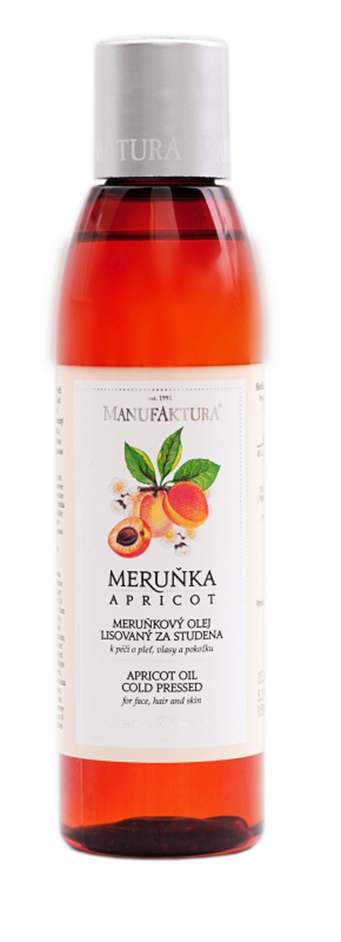Meruňkový olej lisovaný za studena k péči o pleť, vlasy a pokožku, Manufakura, 395 Kč