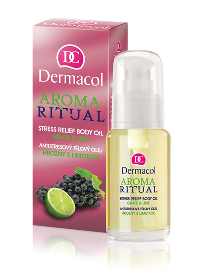 Antistresový tělový olej Aroma Ritual s vůní hroznů a limetky, Dermacol, 149 Kč/50 ml