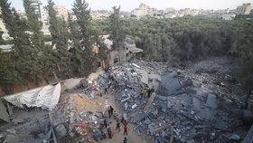 Bombardované město Rafah na jihu Pásma Gazy (14. 10. 2023)