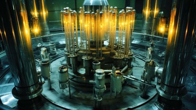 Palivové tyče v jaderném reaktoru. Palivové tyče v jaderném reaktoru.