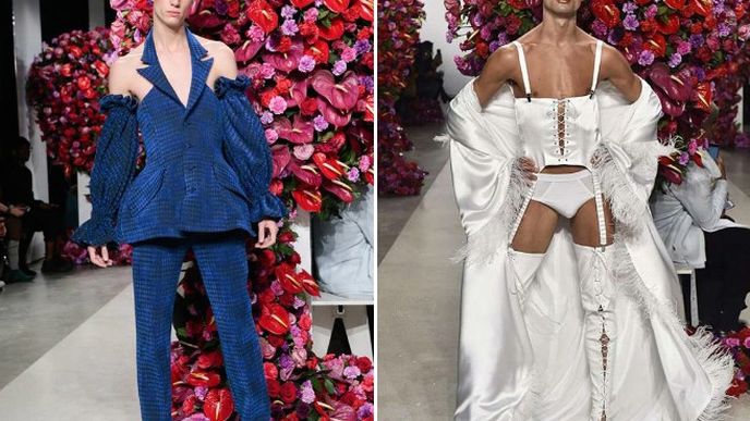 Model návrháře, který si říká Palomo Spain. Pánskou kolekci představit na Fashion Weeku v New Yorku.