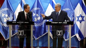 Generální tajemník OSN Pan Ki-mun s Benjaminem Netanjahuem v Izraeli