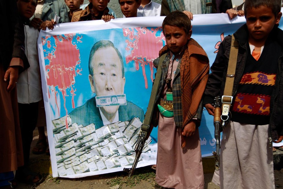 Jemenský protest proti šéfovi OSN Pan Ki-munovi