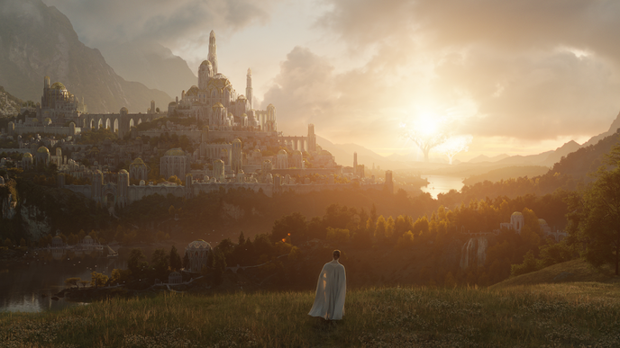 První snímek z chystaného seriálu Pán prstenů zobrazuje Valmar, hlavní město Valinoru, ve světle dvou zářících stromů Telperion a Laurelin.