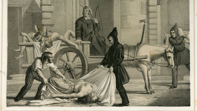 Likvidace mrtvých těl během epidemie cholery v Palermu v roce 1835