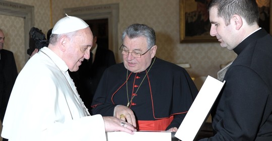 Papež František přijal 14. února ve Vatikánu delegaci českých a moravských biskupů, kterou vede kardinál Dominik Duka