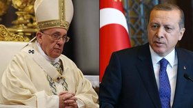 Papež prý urazil Turky slovy o genocidě Arménců. Vpravo prezident Erdogan