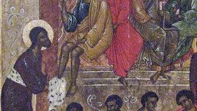 Pskovská ikona ze 16. století zobrazující omývání nohou Kristem
