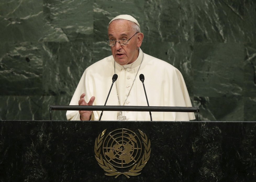 Papež František při projevu v OSN