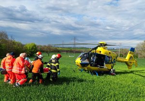 Zraněného paraglidistu vyprostili ze stromu hasiči a předali záchranářům k leteckému transportu do FN Brno.